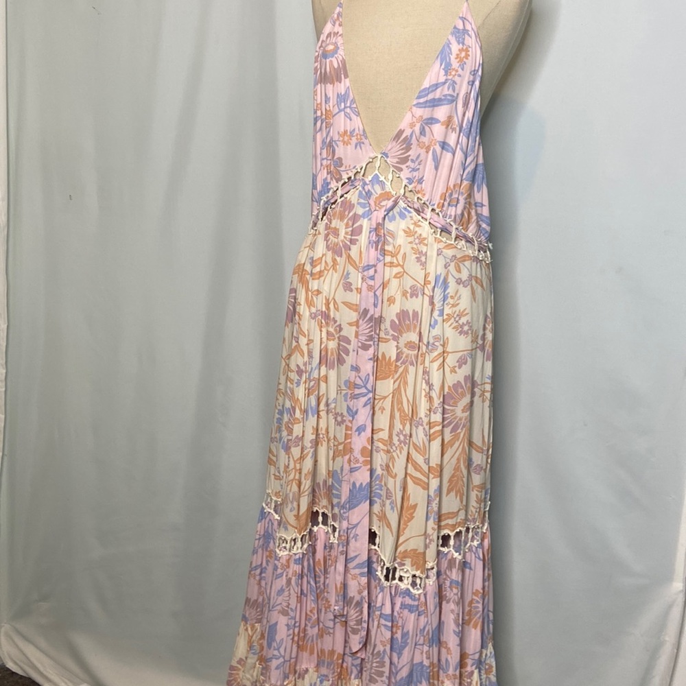 Free people Floral Spaghetti T-Strap Ruffle Bottom Maxi Dress Large